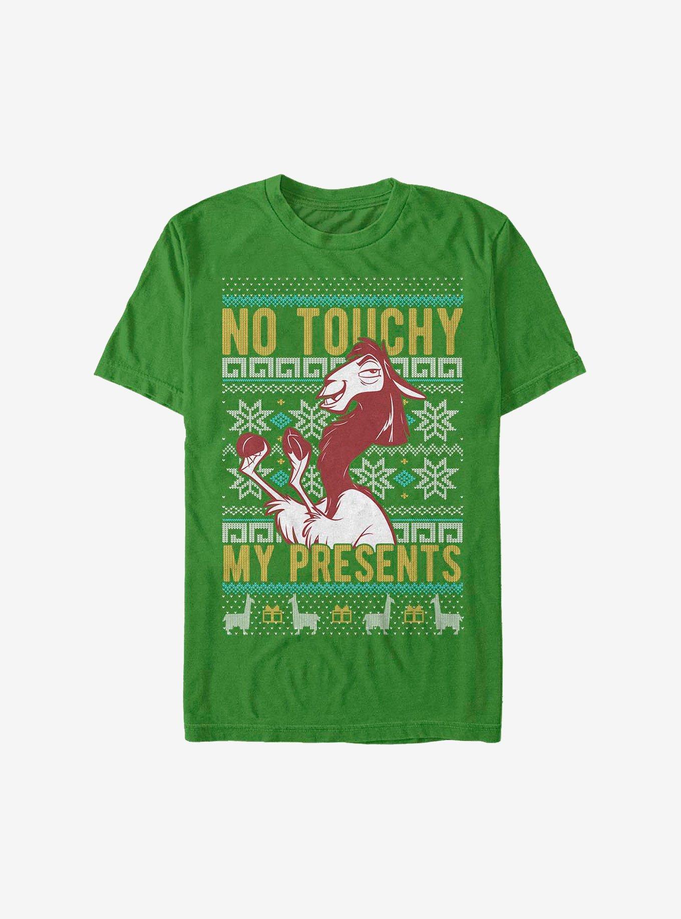 Disney The Emperor's New Groove No Touchy My Presents Ugly Christmas Sweater T-Shirt | Premium Unisex T-Shirt, Trending Graphic Tee