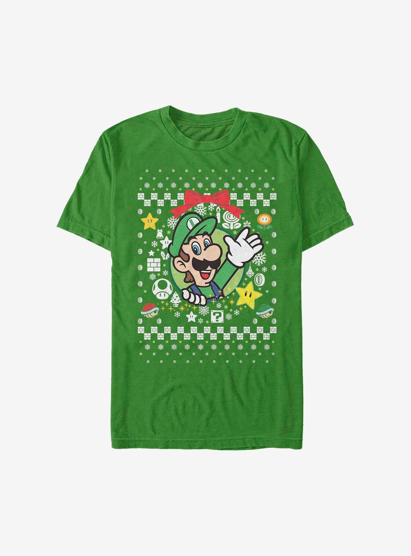 Super Mario Luigi Wreath Christmas Sweater T-Shirt | Premium Unisex T-Shirt, Trending Graphic Tee