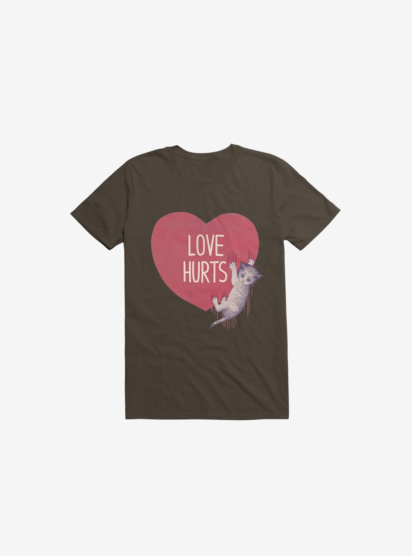 Love Hurts Cat Brown Shirt T Shirt Minimal Style