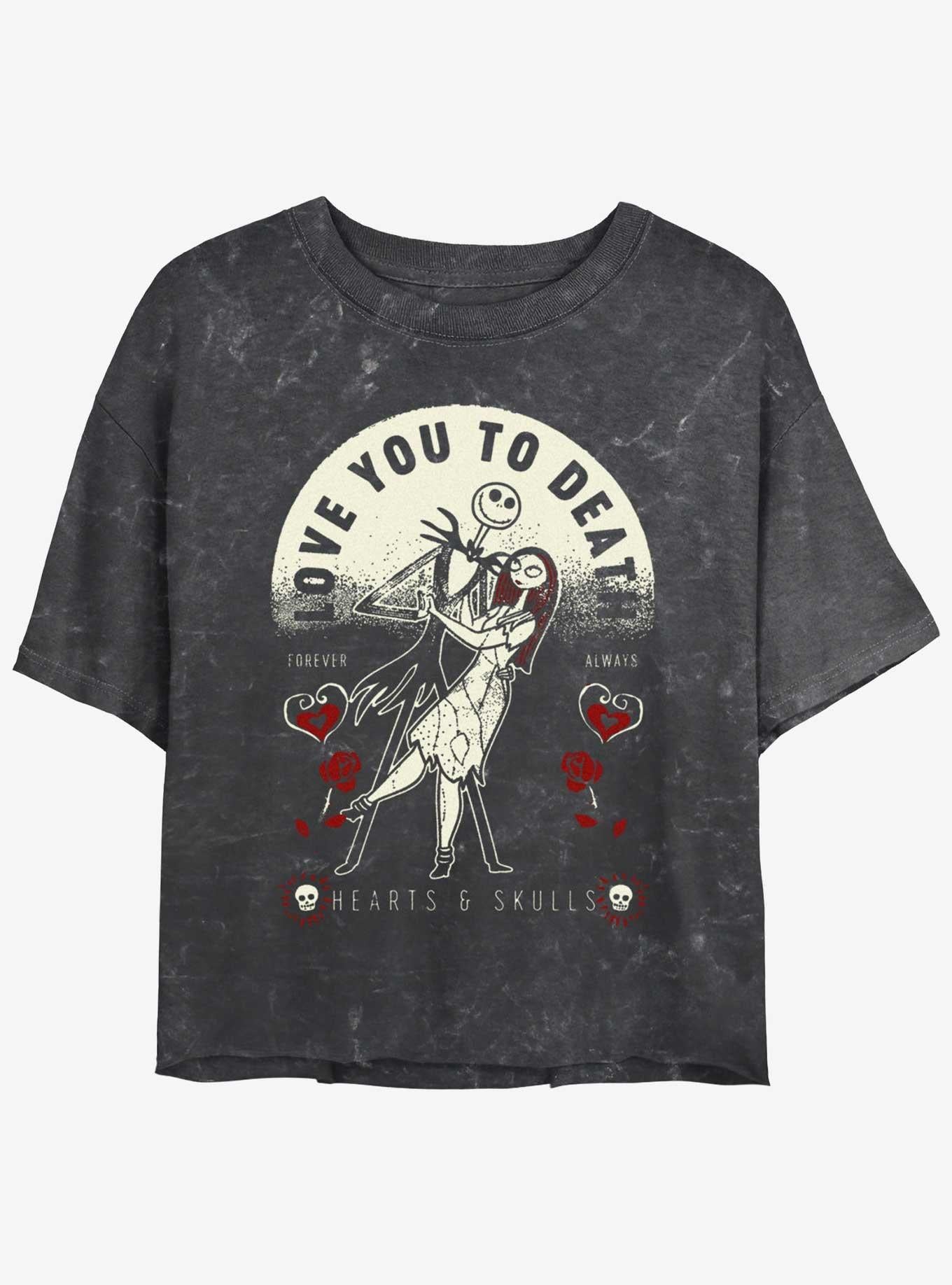 The Nightmare Before Christmas Jack Sally Love You To Death Mineral Wash Girls Crop Shirt T Shirt Premium Quality