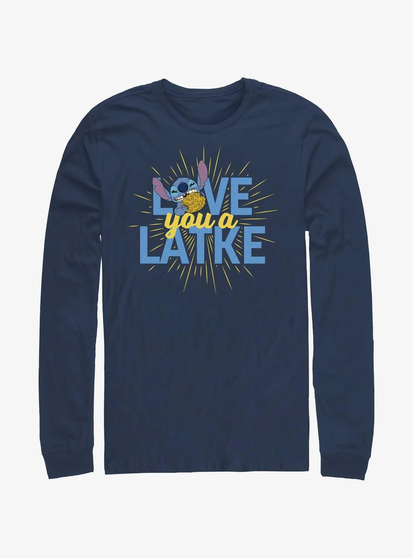 Cartoon Lilo Stitch Hanukkah Love You A Latke Long Sleeve Shirt Long Sleeve Tee Cozy Fit