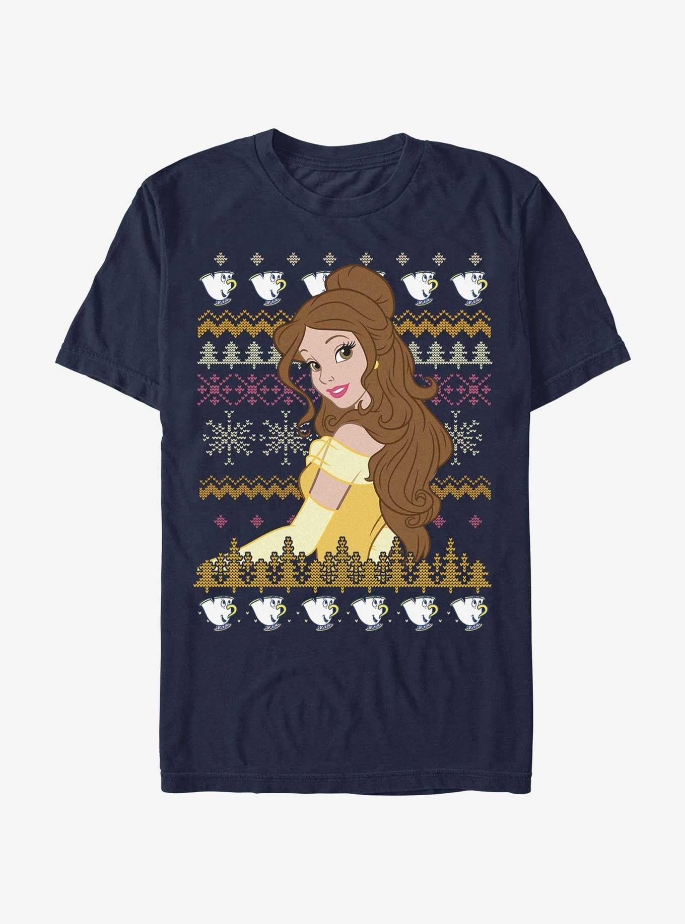Disney Princesses Belle Teacups Ugly Christmas Extra Soft T-Shirt | Premium Unisex T-Shirt, Trending Graphic Tee