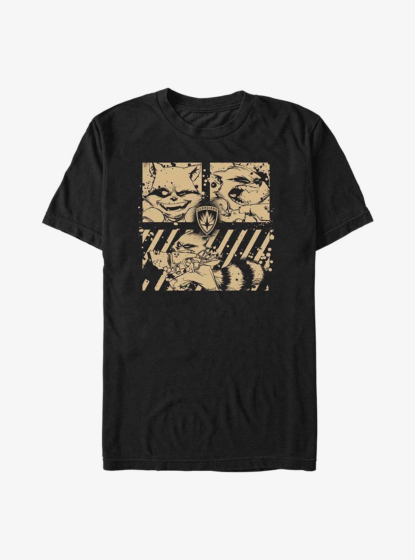 Marvel Guardians of the Galaxy Rocket Raccoon Panels Big Tall T-Shirt | Graphic T-Shirt for Unisex