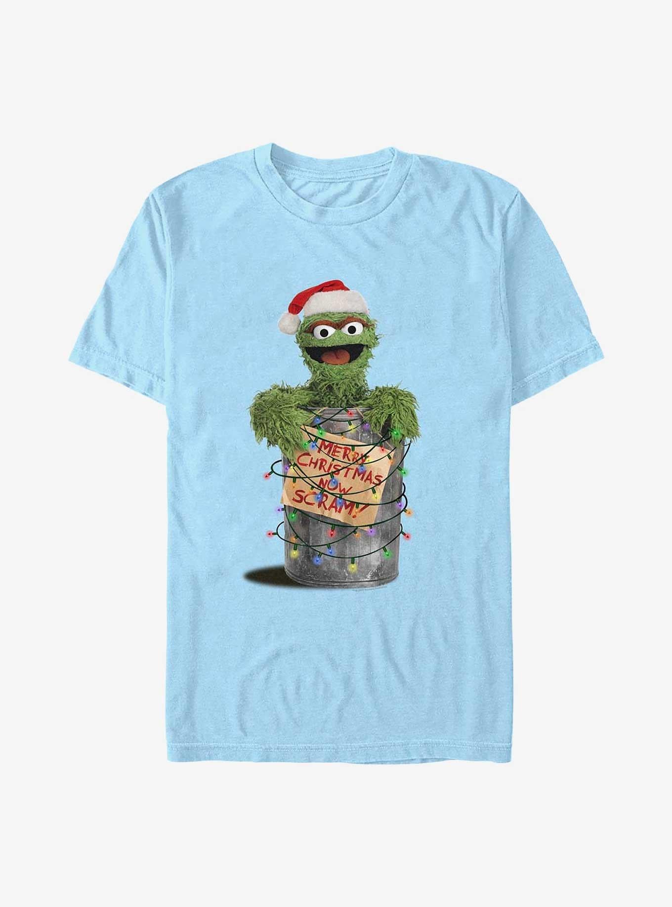 Sesame Street Oscar the Grouch Merry Christmas Now Scram T-Shirt | Premium Unisex T-Shirt, Trending Graphic Tee