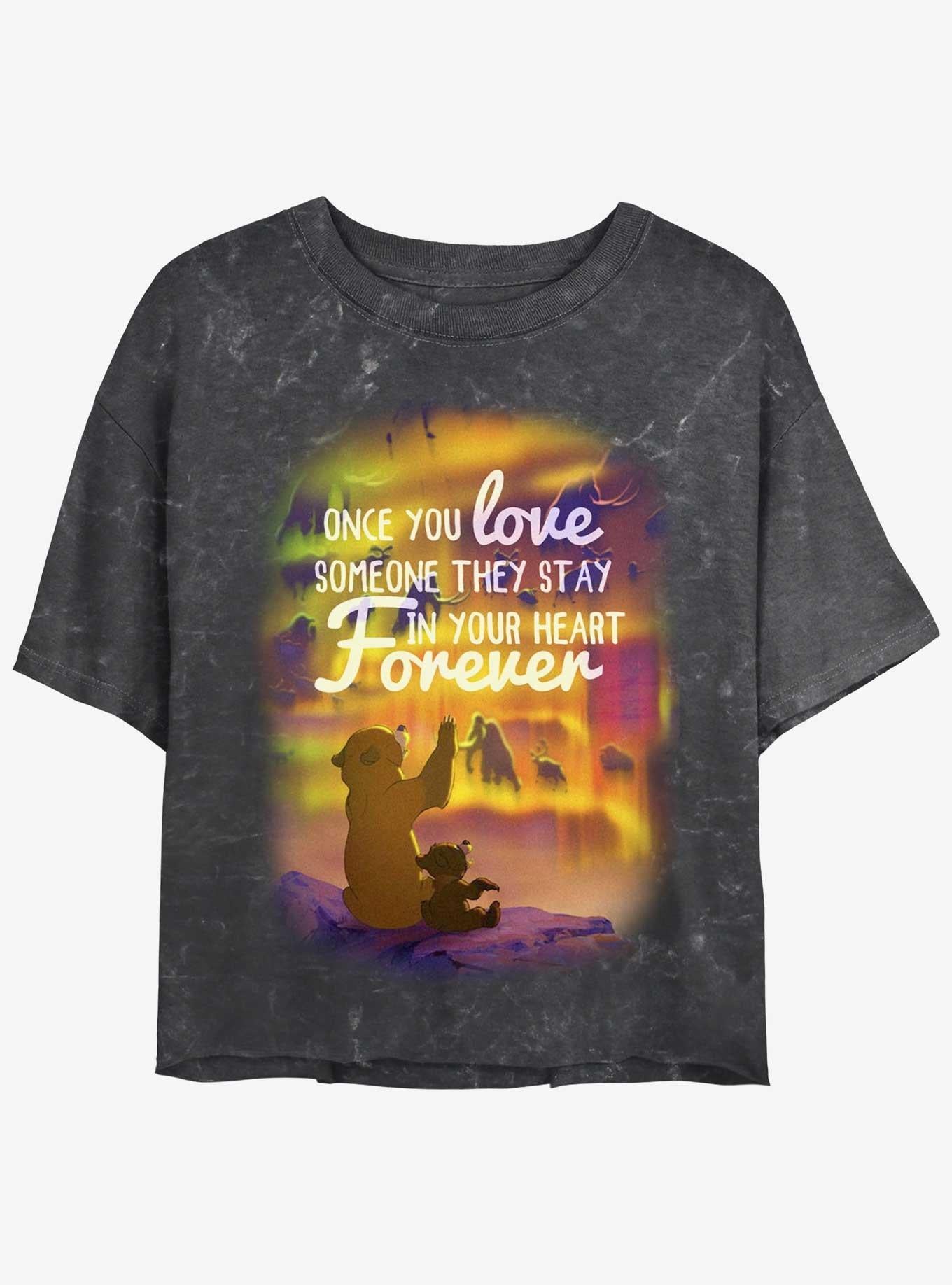 Cartoon Brother Bear Love Forever Mineral Wash Girls Crop Shirt T Shirt Cozy Fit