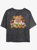 Cartoon Mickey Mouse Minnie Mouse Love Bloom Mineral Wash Girls Crop Shirt T Shirt Everyday Wear