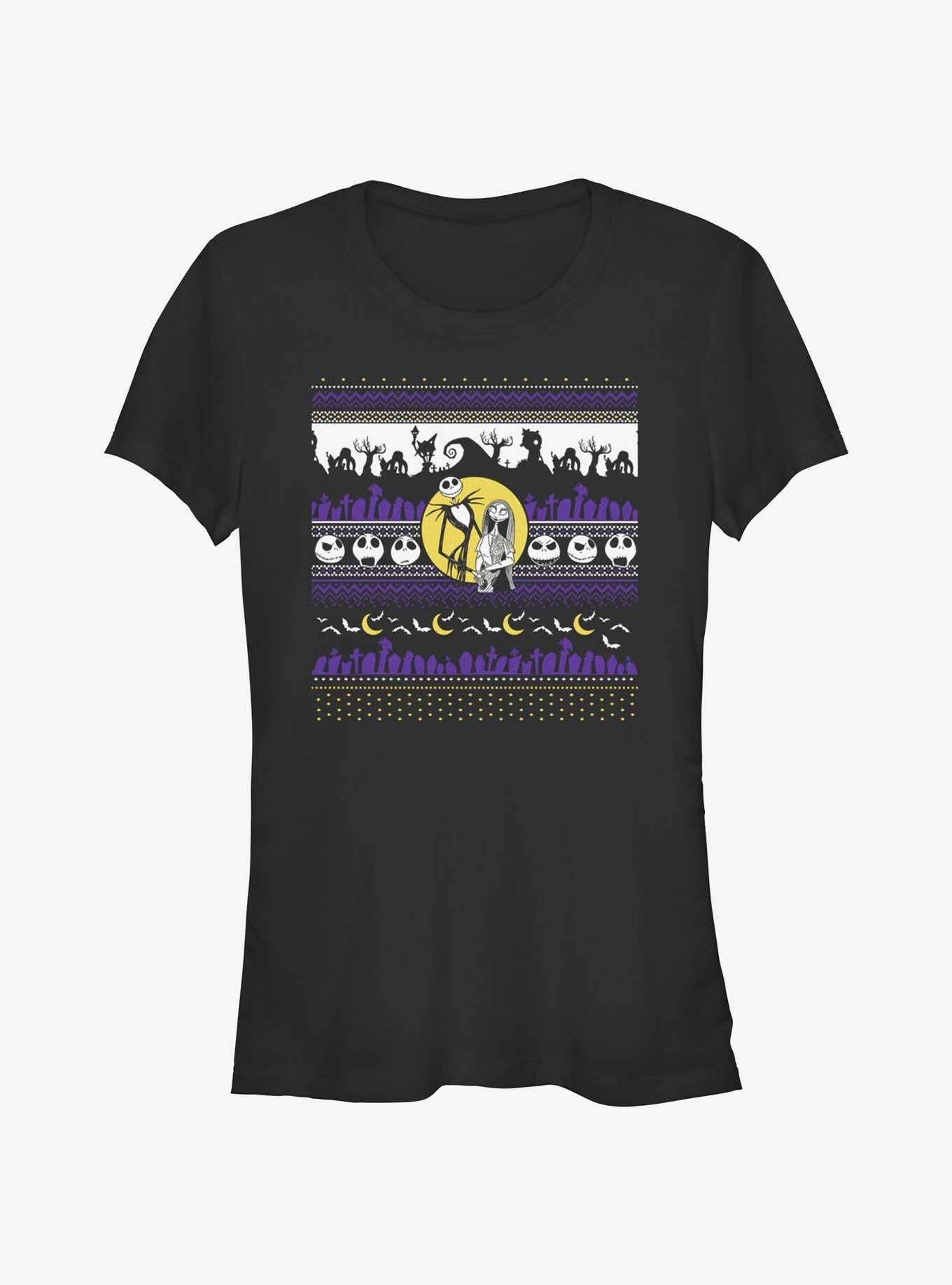 Disney The Nightmare Before Christmas Jack And Sally Ugly Holiday Girls T-shirt | Trendy Graphic Tee | Casual Unisex T-shirt