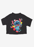 Disney Stitch Holiday Lights Girls Crop T-shirt | Trendy Graphic Tee | Casual Unisex T-shirt