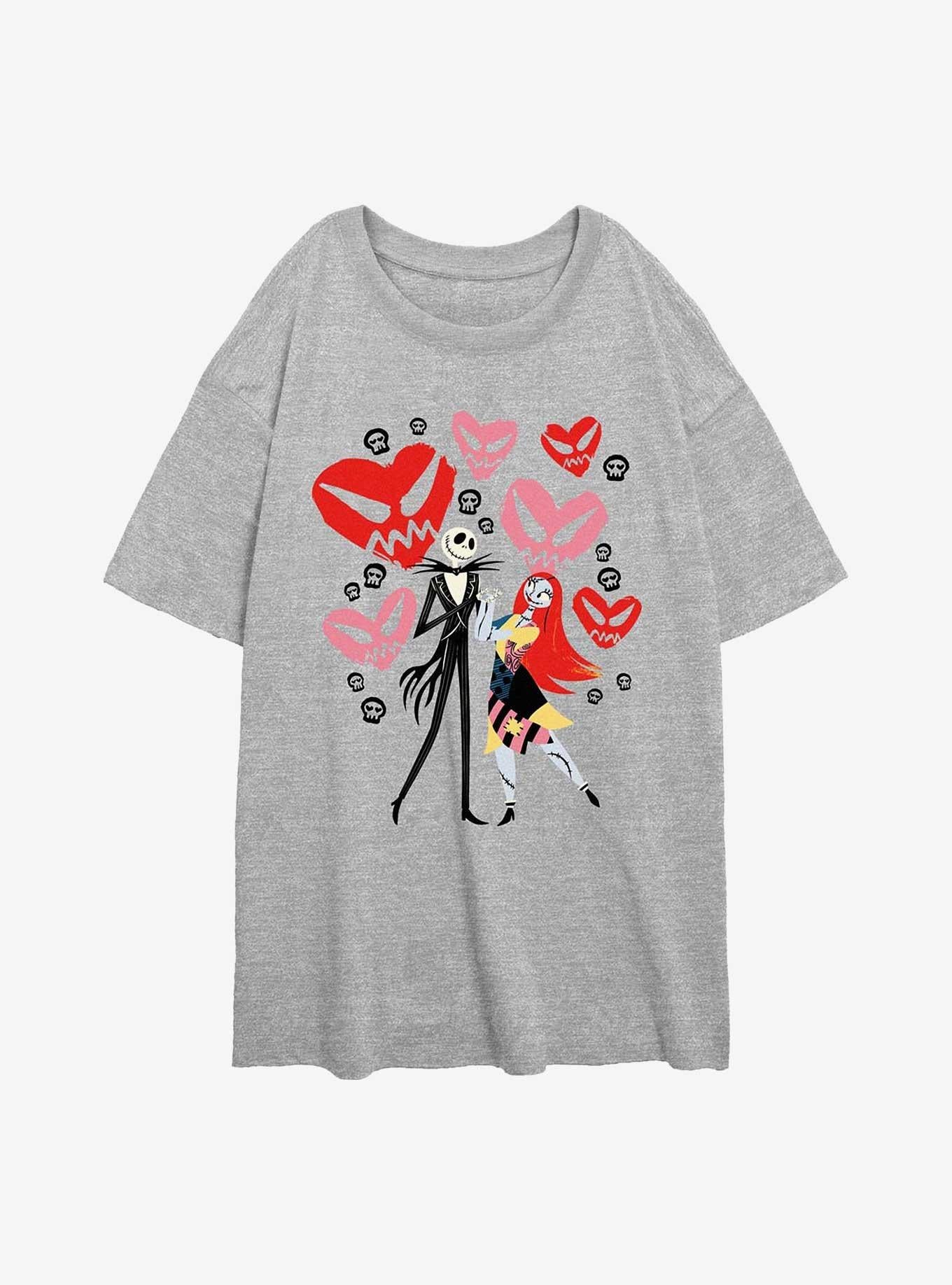 The Nightmare Before Christmas Jack Sally Creepy Hearts Girls Oversized Shirt T Shirt Minimal Style