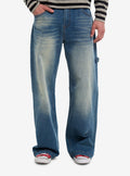 Embroidered Skull Washed Indigo Jeans Apparel Cozy Fit