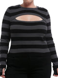 Black & Dark Grey Cut-out Girls Crop Long-sleeve Top Plus Size | Trendy Graphic Tee | Casual Unisex T-shirt