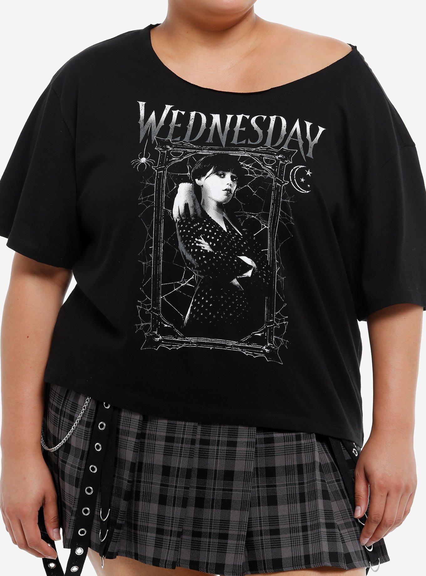 Wednesday & Thing Portrait Off-Shoulder Girls T-Shirt Plus Size