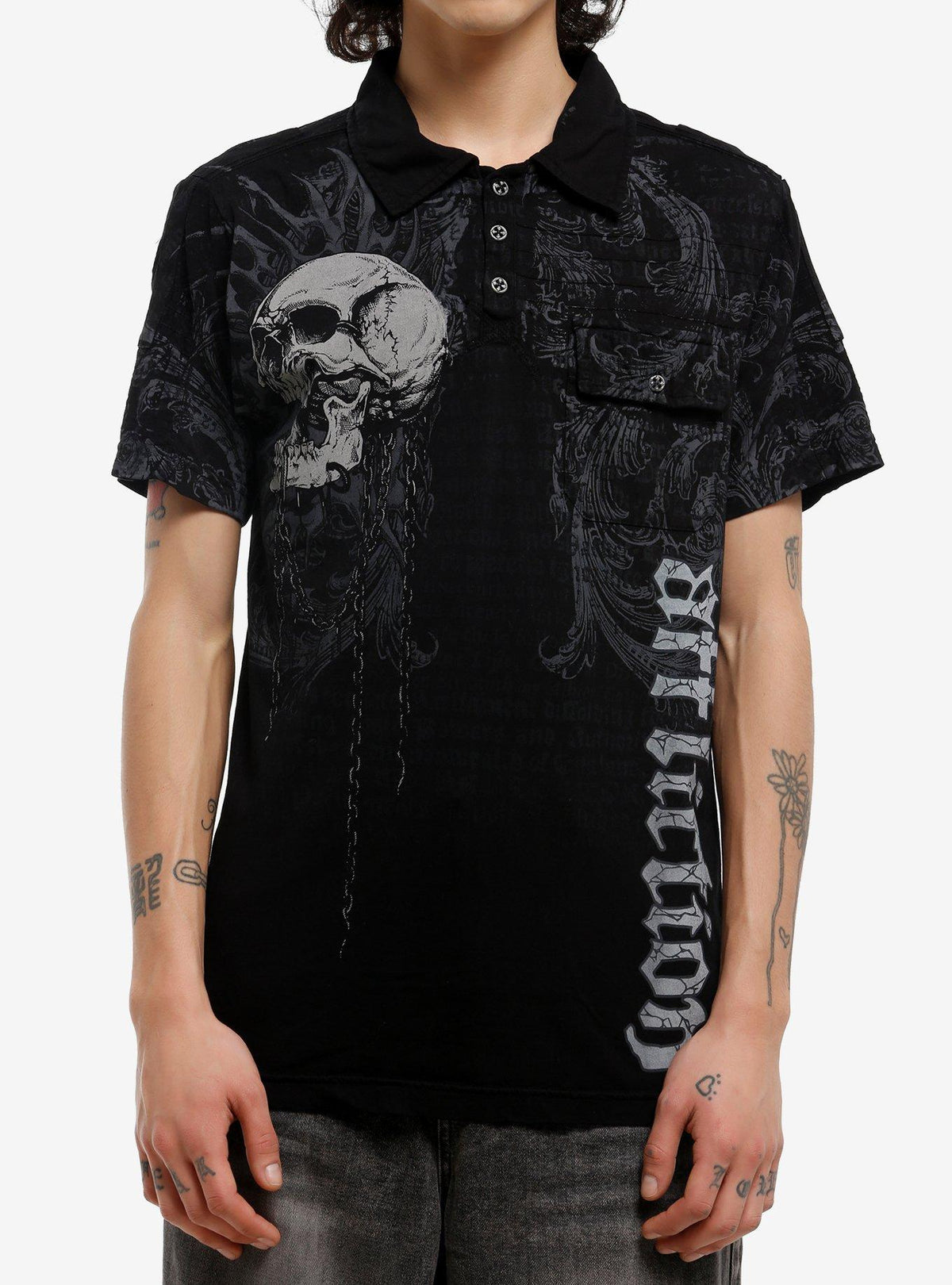 Affliction Skull & Filigree Polo Shirt