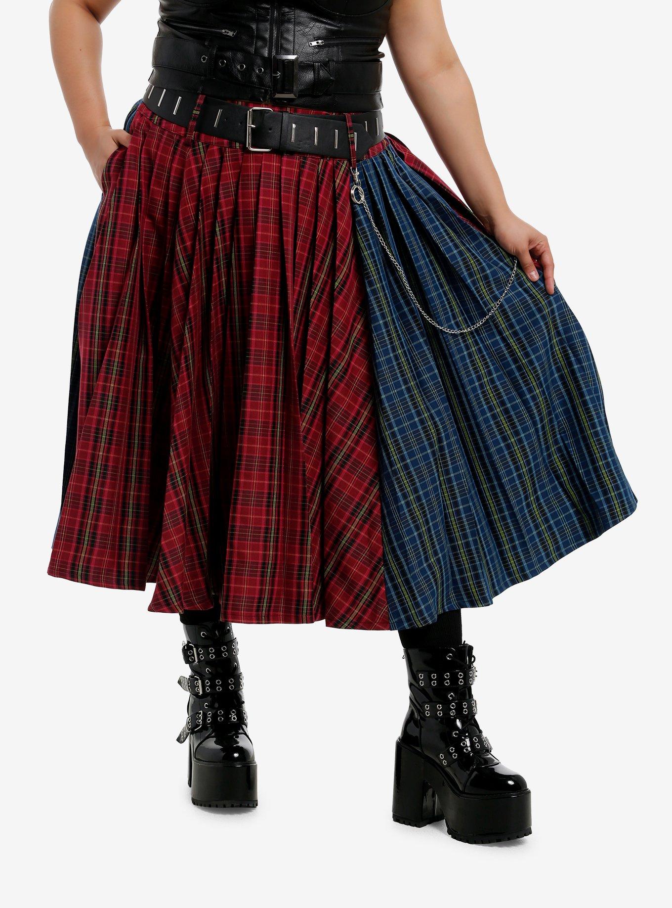 Social Collision Double Plaid Side Chain Midi Skirt Plus Size Apparel New Arrival