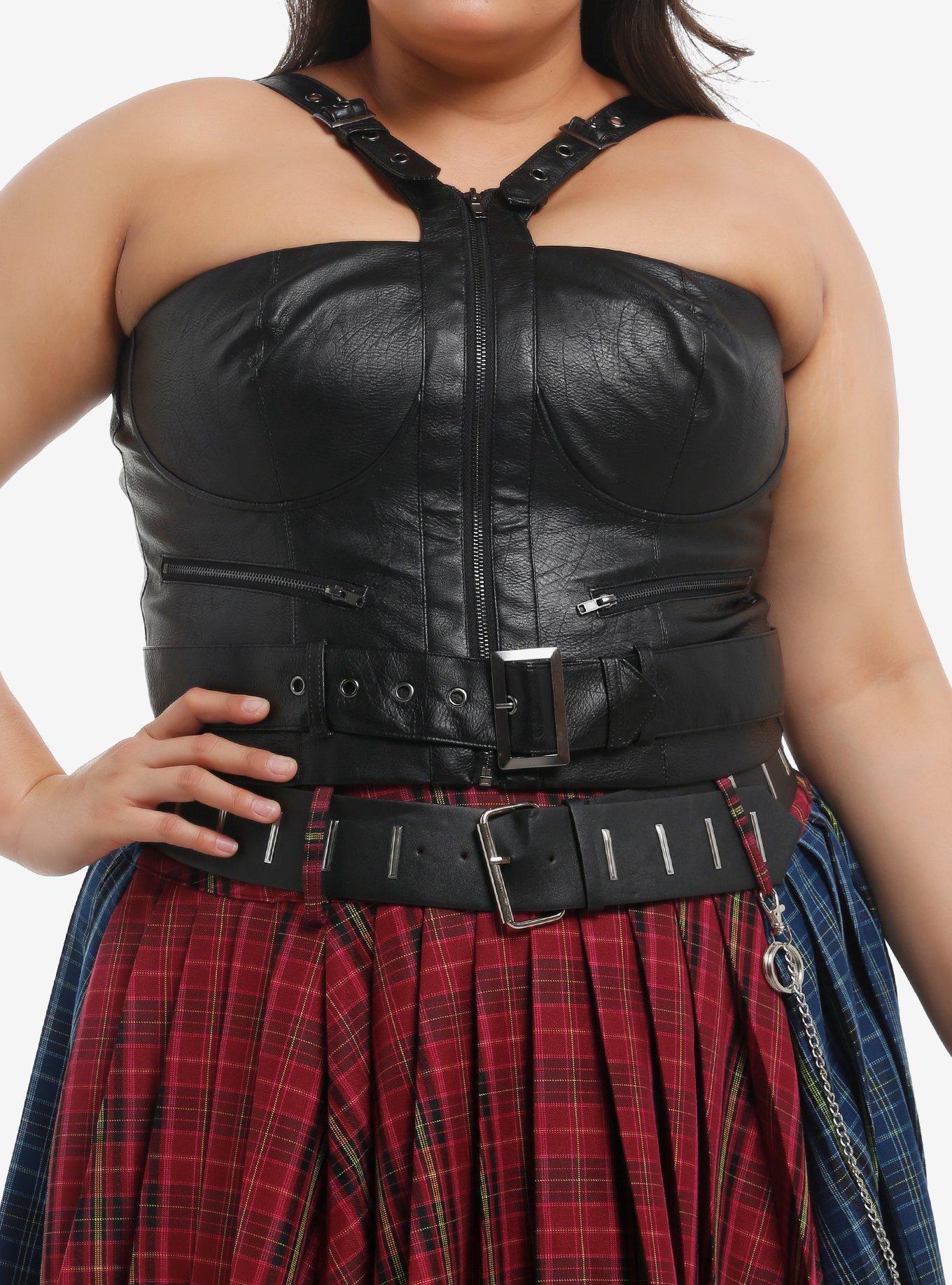 Social Collision Black Grommet Faux Leather Girls Halter Top Plus Size Apparel Gift Ready