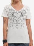 Winged Heart Rhinestone Girls V-Neck T-Shirt