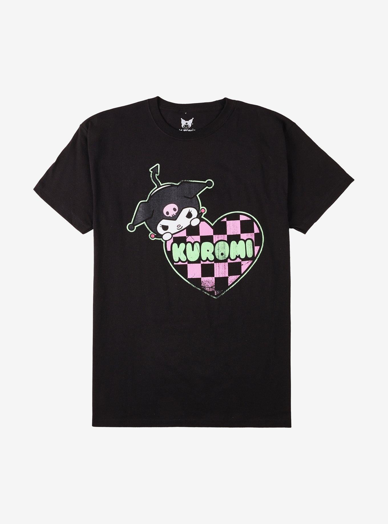 Kuromi Pink Black Checker Heart Shirt T Shirt Hot Pick