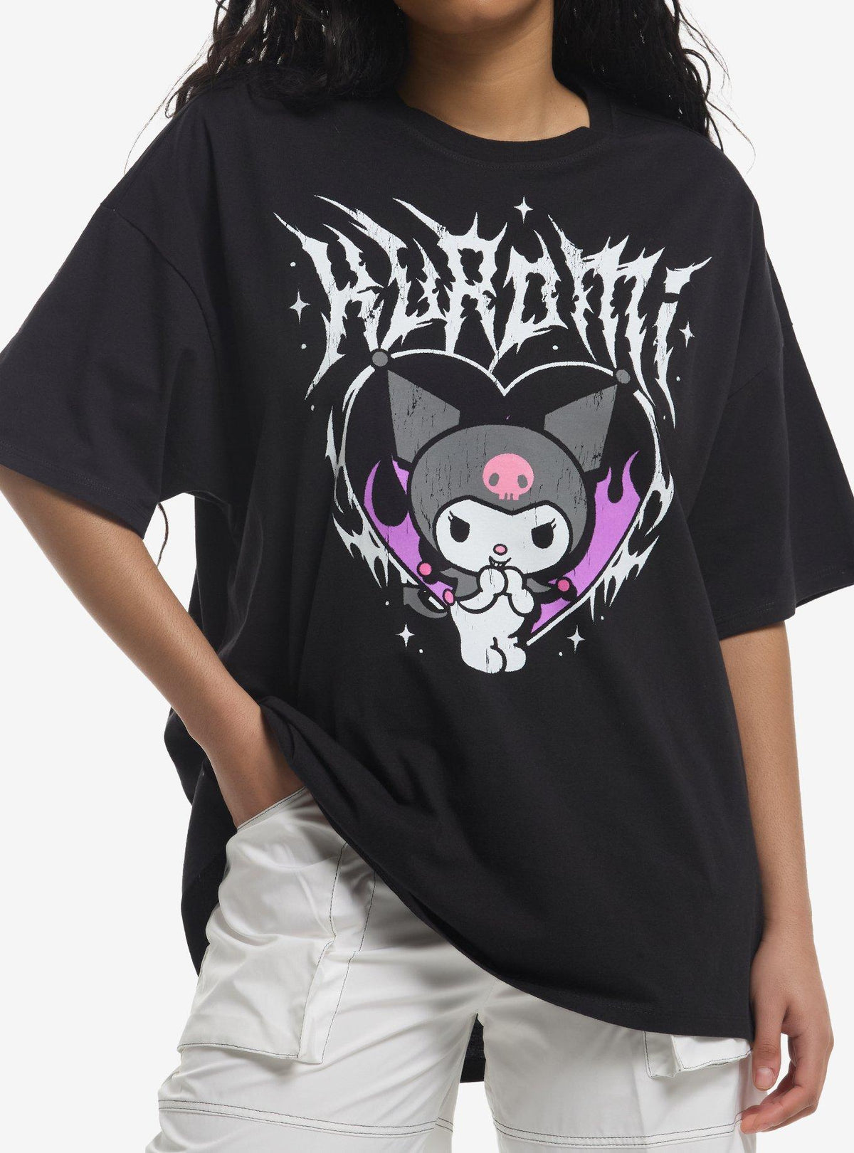Kuromi Metal Destructed Girls Oversized T-Shirt