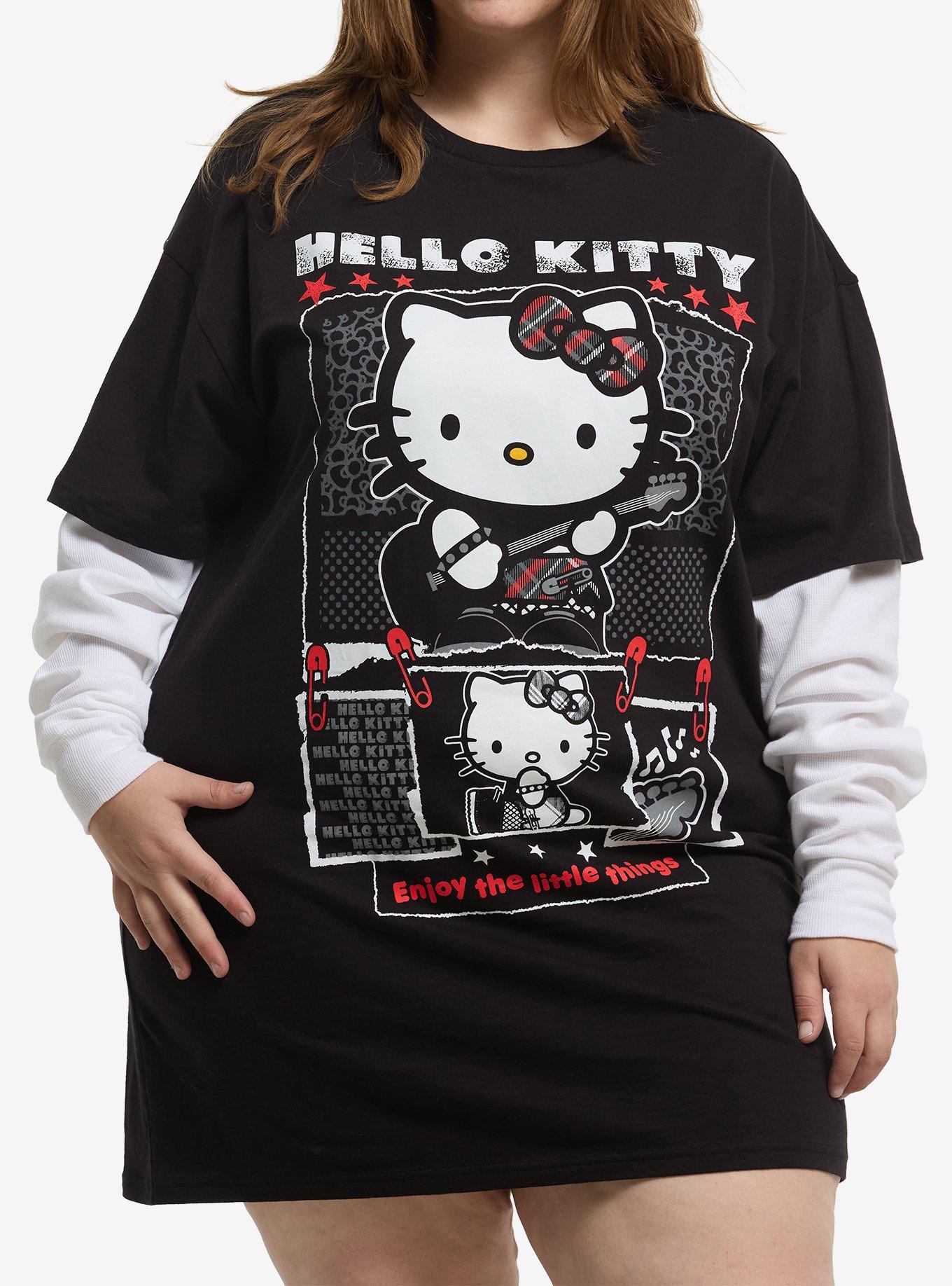 Hello Kitty Punk Long Sleeve Shirt Dress Plus Size Long Sleeve Tee US Trend
