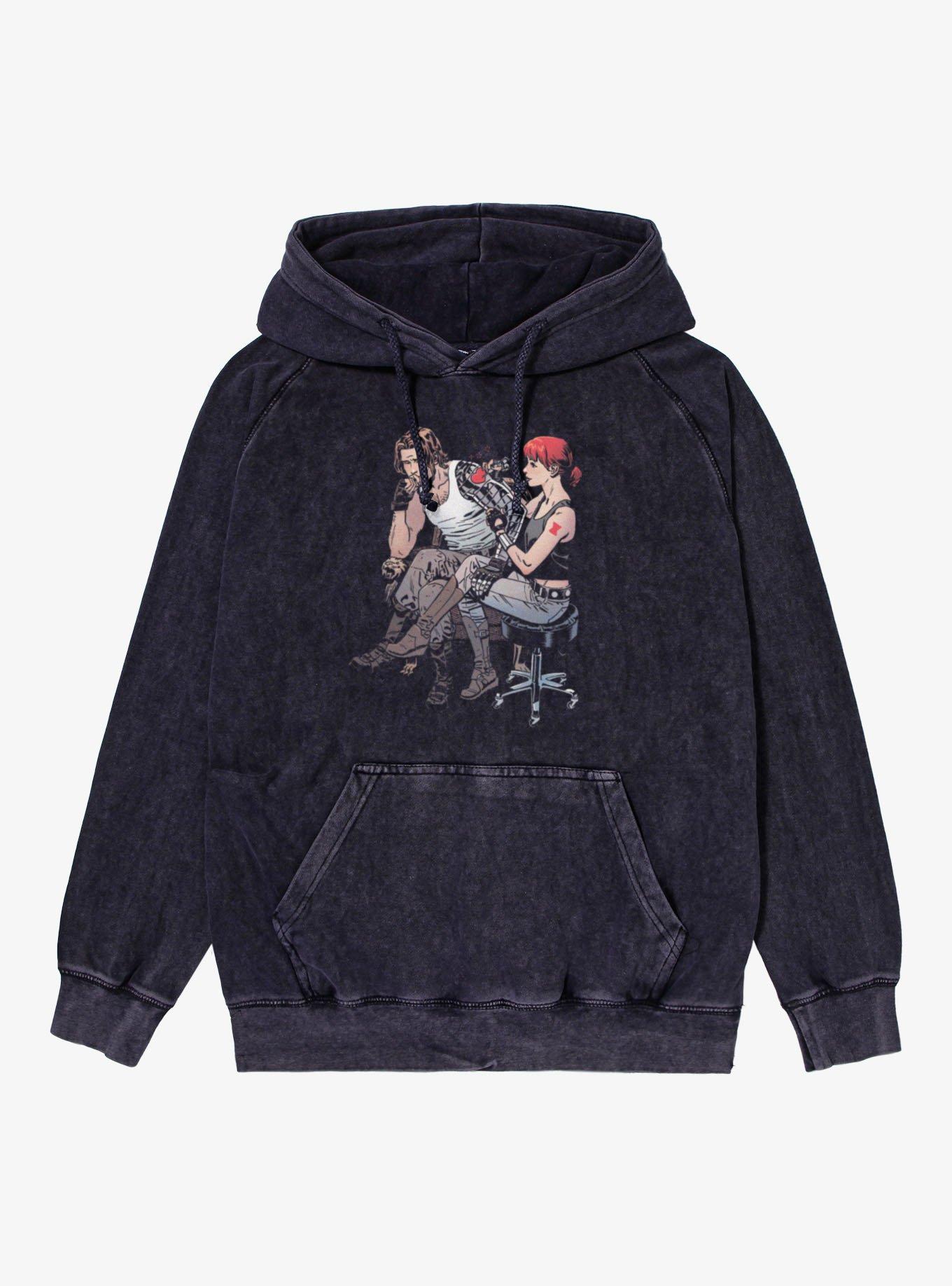 Marvel Winter Soldier Bucky Barnes Tattoo Black Widow Mineral Wash Hoodie