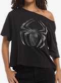 Marvel Spider-Man Logo Girls Off-Shoulder T-Shirt