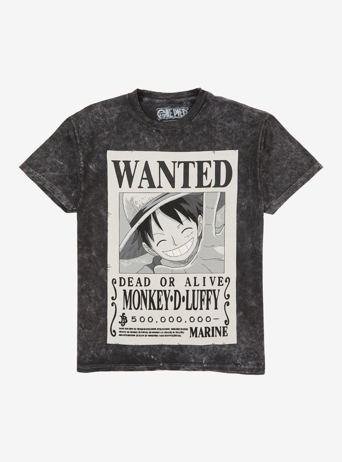 One Piece Luffy Wanted Poster Grey Dark Wash T-Shirt