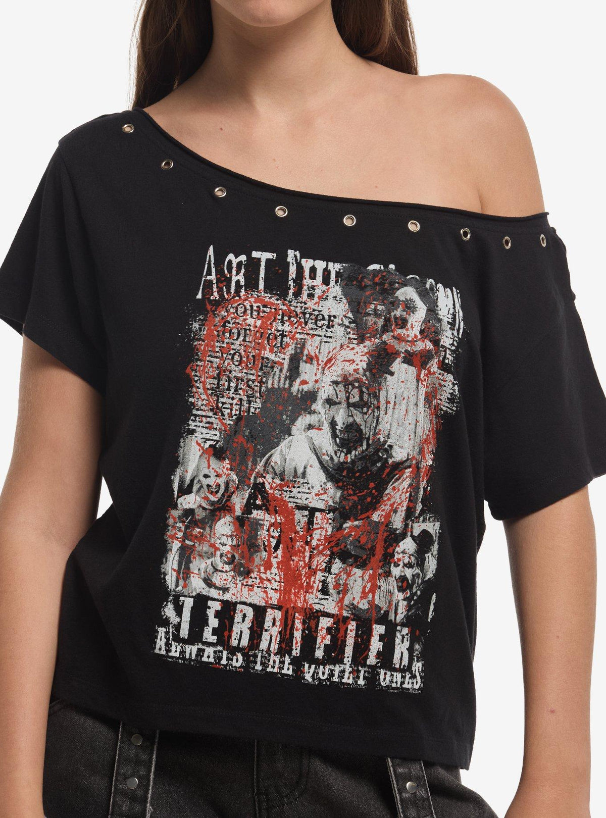 Terrifier Art Grommet Girls Off-Shoulder T-Shirt