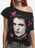 The Twilight Saga Edward Jumbo Heart Girls Off-Shoulder T-Shirt