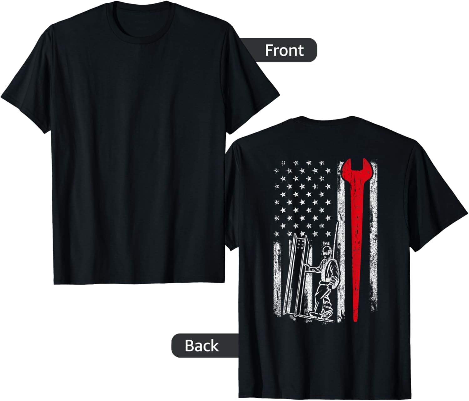 American Usa Flag Ironworker Design On Back Vintage Novelty