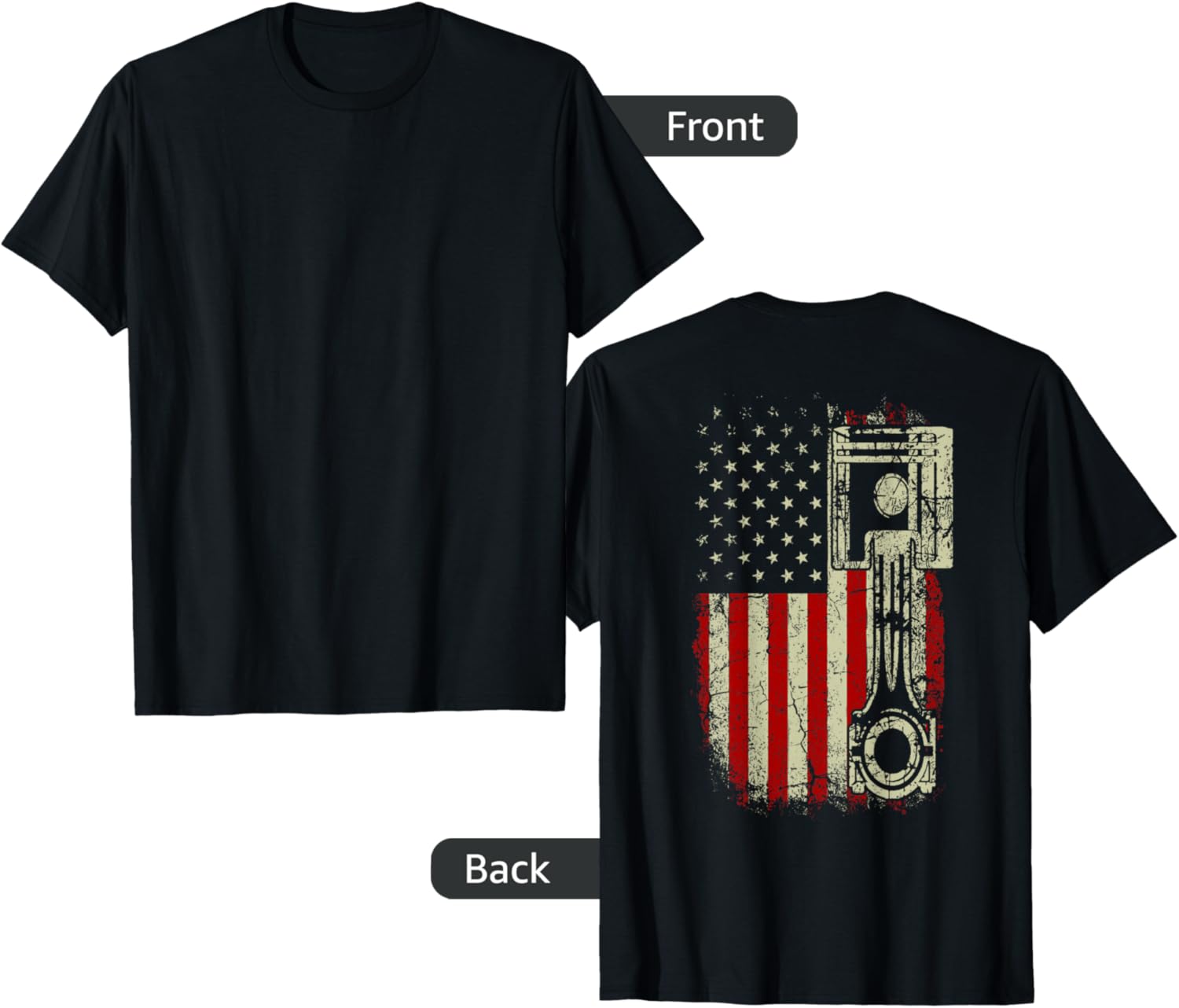 American Flag Piston Muscle Car Patriotic Vintage On Back