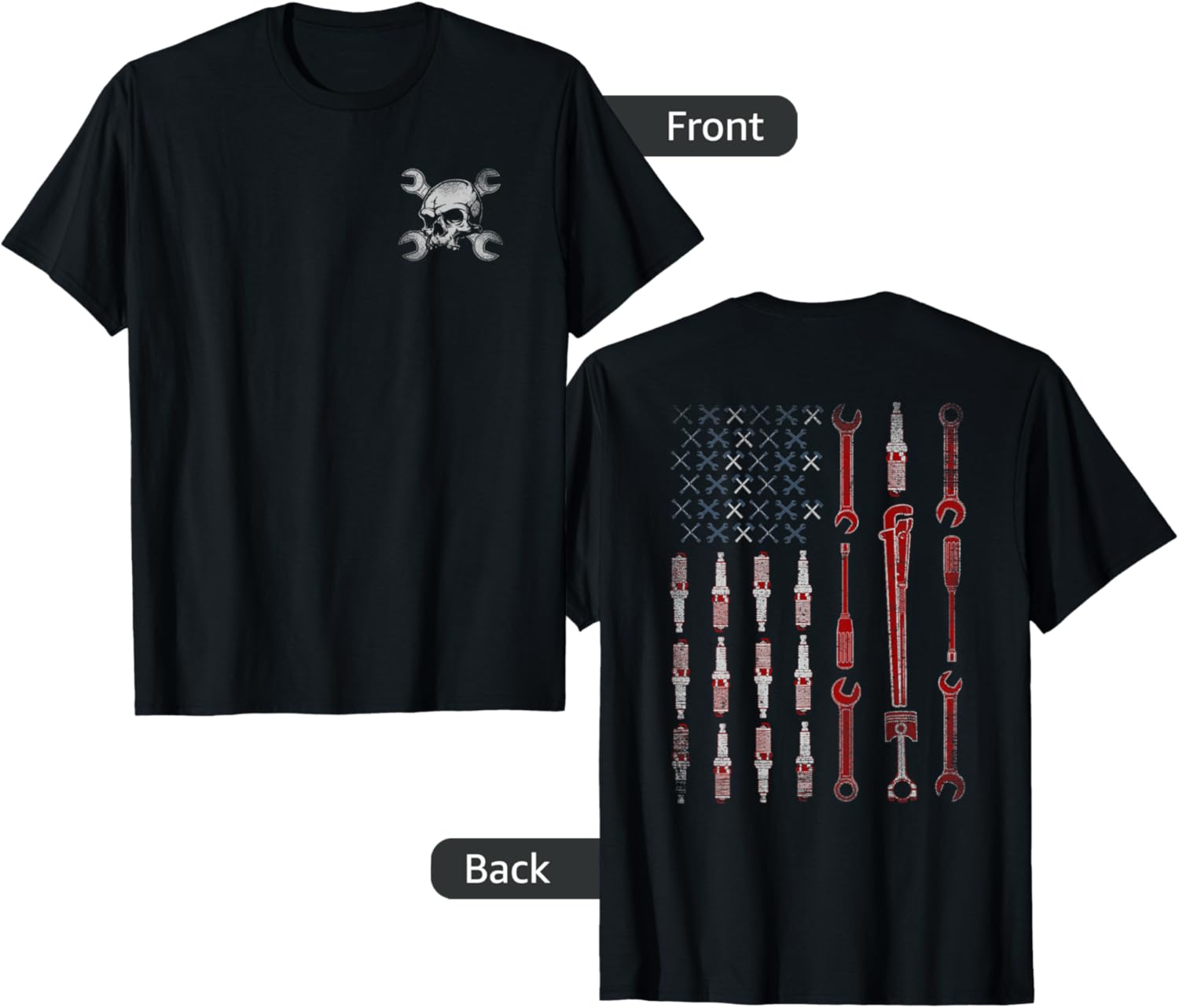 The Official Mechanic Usa Flag T Shirt Front And Back