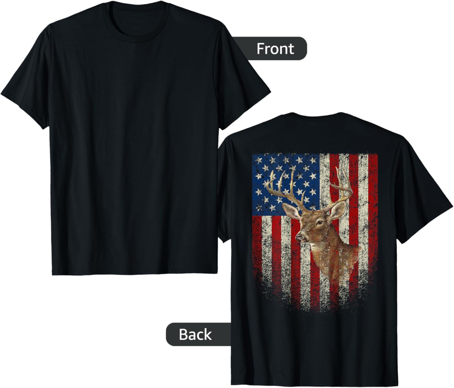 American Flag Print On The Back Deer Antlers Hunting