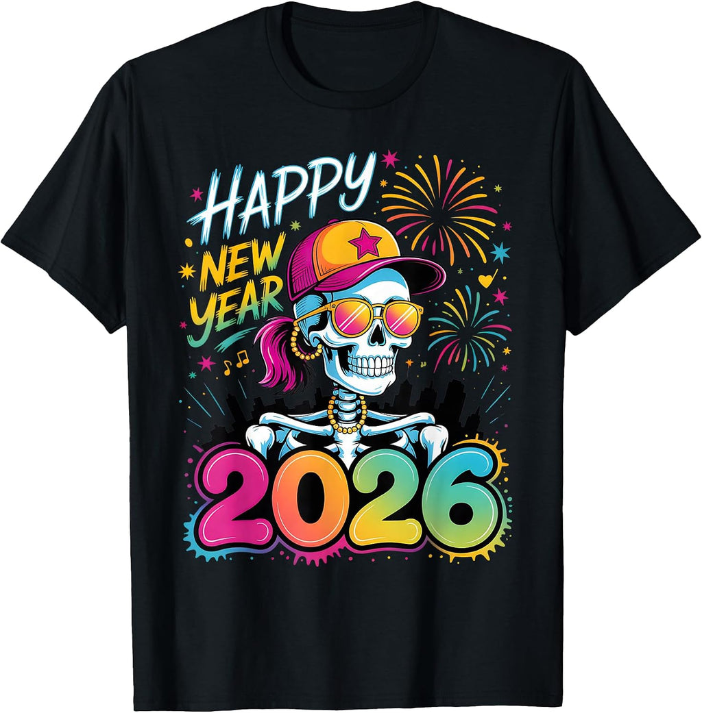 2026 Party Skull New Year Fireworks Celebration Unisex T-shirt, Sweatshirt, Hoodie, Long Sleeve Tee