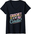 Womens Funny Crochet Lover Knitting Yarn Crocheter Design V-Neck T-Shirt