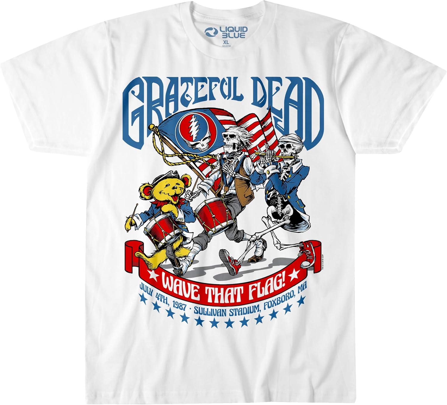 Liquid Blue Mens Standard Grateful Dead 4Th Of July Wave That Flag 1987 Ss