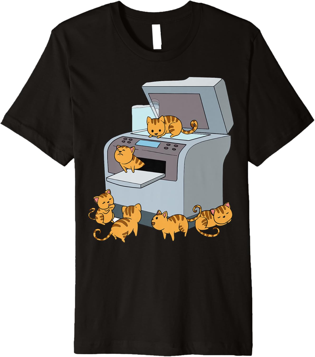 Cartoon Printer With Cats Funny Scene Kids Premium