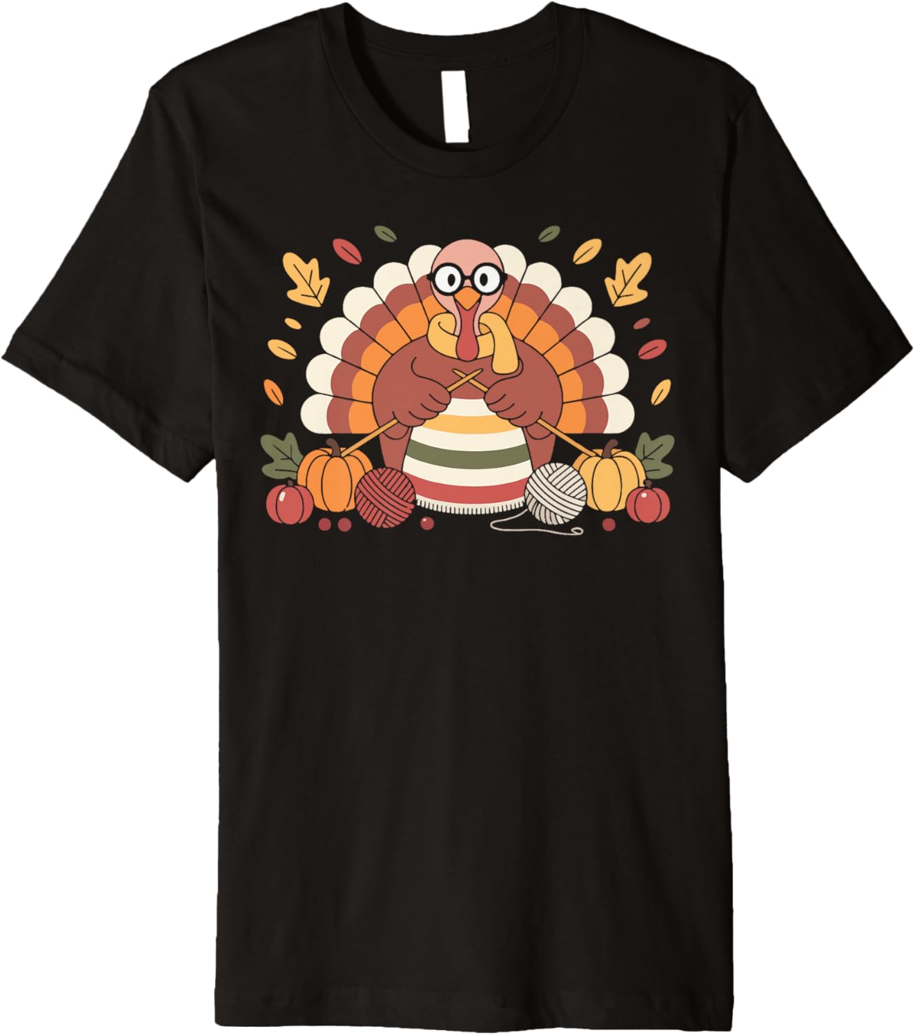 Thanksgiving Turkey Knitting Sweater with Pumpkins and Yarn Premium