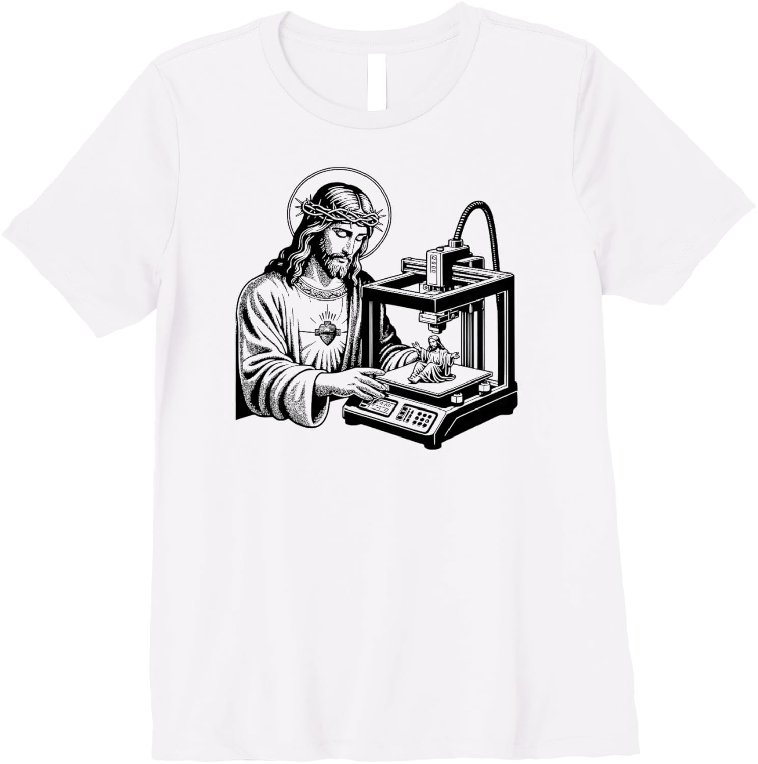 Womens Jesus Christ Printing A Figure Of Himself 3D Printer Funny Premium