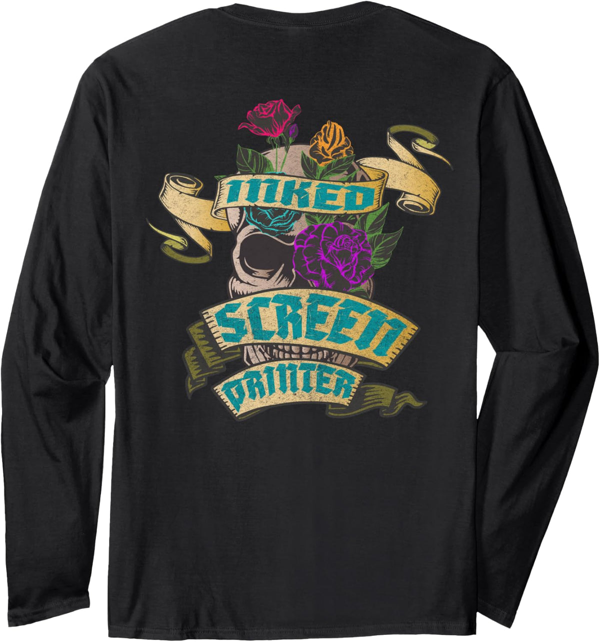 Screen Printer Inked Skull Tattoo Backside Design Long Sleeve