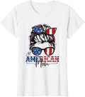 All American Mom 4Th Of July Shirt Women Messy Bun Usa Flag