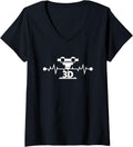 Womens Funny 3D Printer Heartbeat 3D Printing V Neck