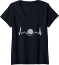Womens Knitting Heartbeat Wool Yarn Crocheting Gift V-Neck