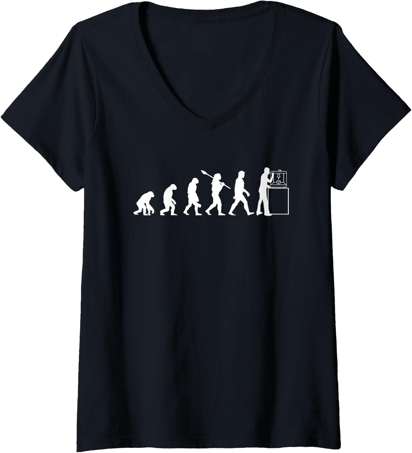 Womens 3D Printing Human Evolution Silhouette 3D Printer Lovers V Neck
