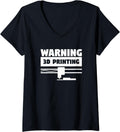 Womens Warning 3D Printing Printer Print V Neck