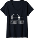 Womens Print Time 3D Printing Printer V Neck