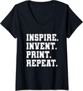 Womens Inspire Invent Print Repeat 3D Printing 3D Printer V Neck
