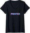 Womens Printer Cool Job Edgy Glitch Aesthetic Art V Neck