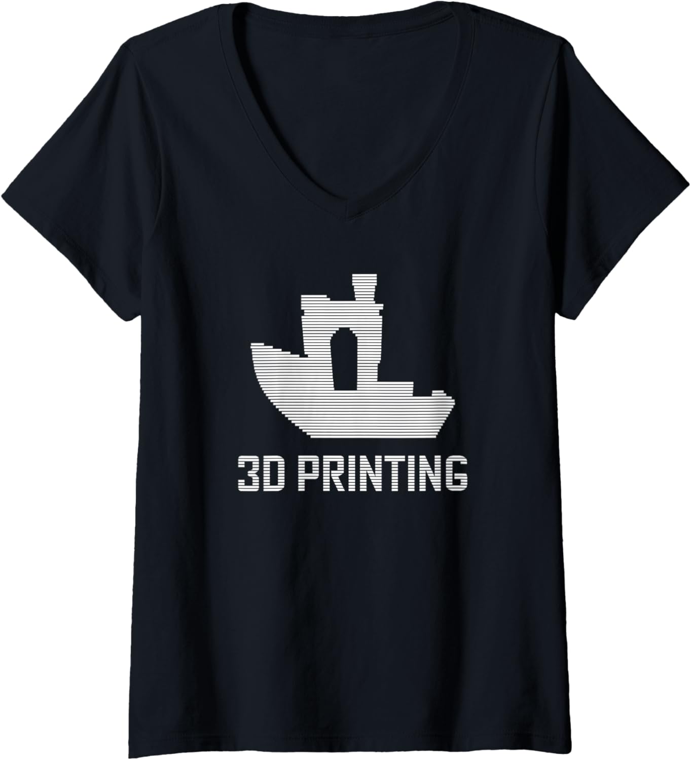 Benchy Shape White Filament Layers 3D Printing Enthusiast V Neck