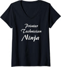 Womens Printer Technician Tshirt Job Occupation Funny Work Title V Neck