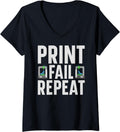 Womens Print Fail Repeat 3D Printer V Neck